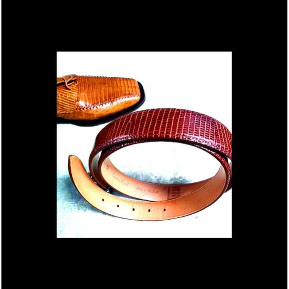 New Rare & Unique Hand-made Real Lizard Leather Shoes & Belt Set main image 4